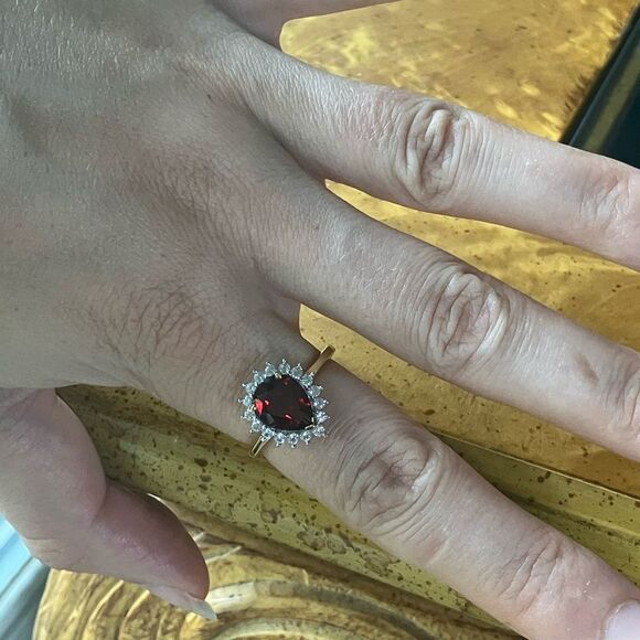 Natural Red Garnet Sterling Silver Ring Size 8 - Picture 4 of 9